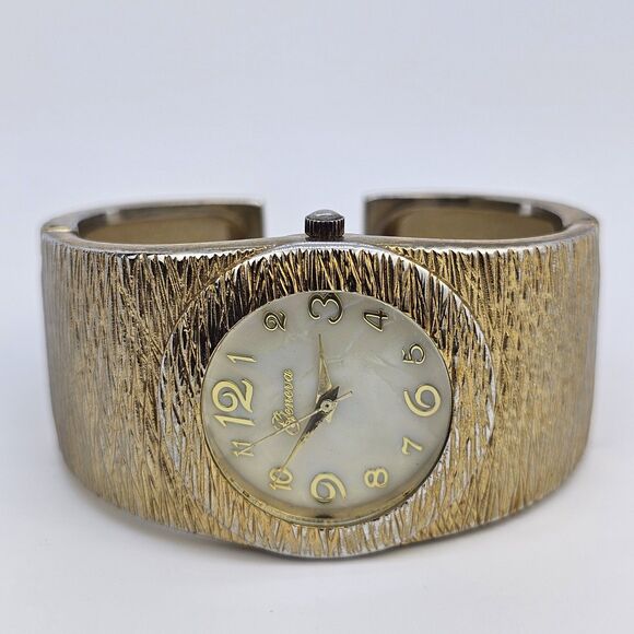 Open Cuff Women's Watch 34MM Cream Dial Gold Bracelet Band 6" New Battery - Picture 1 of 11